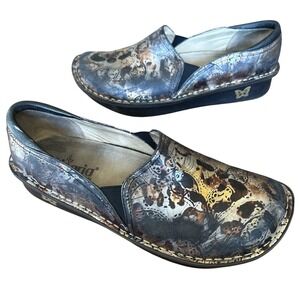 Alegria Debra Rome Leopard Paisley Slip On Leather Clogs Nursing Shoe 41 10.5-11